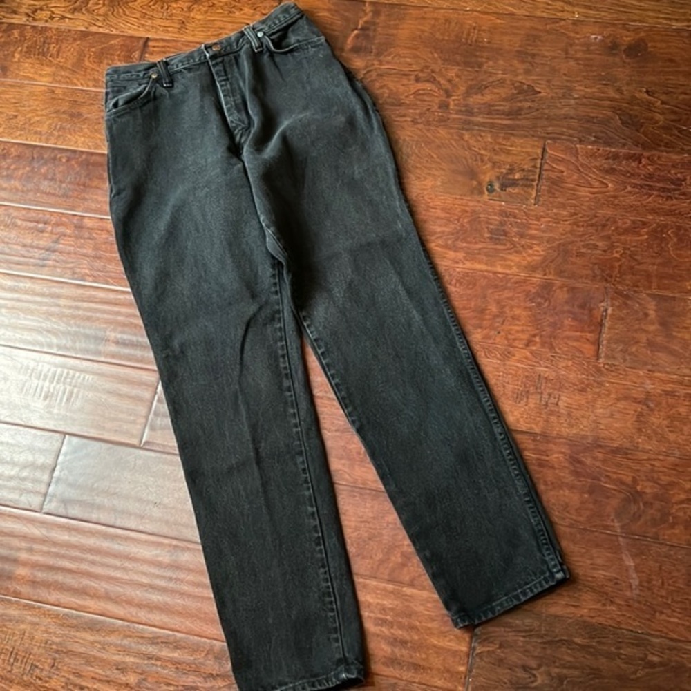 Wrangler jeans straight leg faded black size 13/14 100% cotton no back pockets